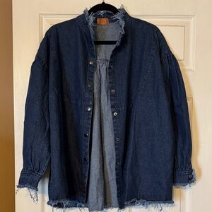 POL Denim Button-Up Jacket with Frayed Edges NWOT oversized S